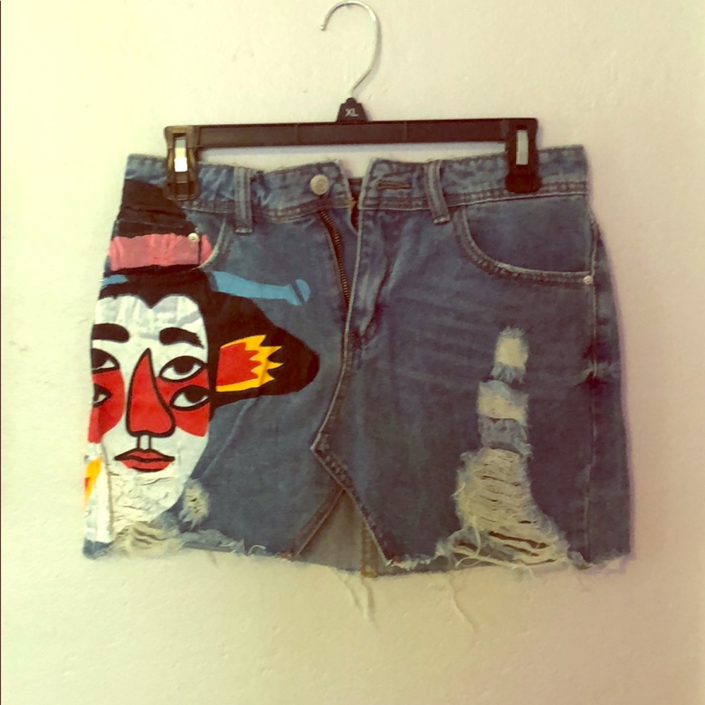 Mini Jean skirt with painted art.
